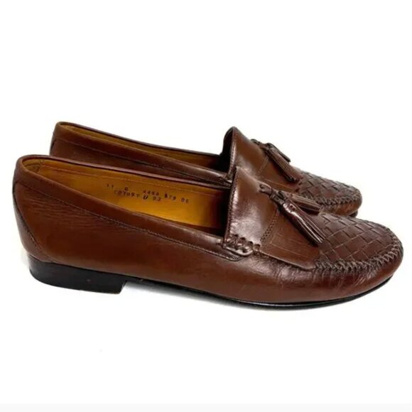 Cole Haan Men's Brown Woven Leather Tassel Loafers - Sz 11 - Picture 2 of 7
